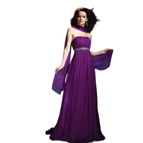 Anny Lee Strapless Embellished Chiffon Maxi Dress Size L Large 5100 NWT Purple - Picture 1 of 11